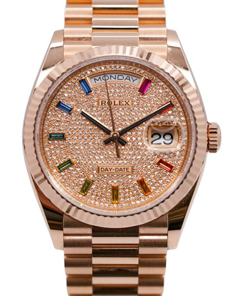 rolex watch with rainbow diamonds|Rolex day date 36 rainbow.